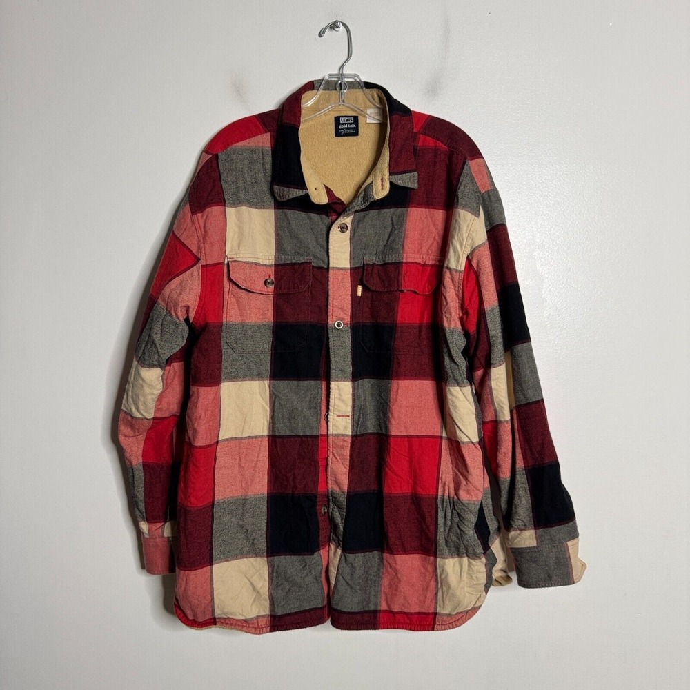 Levi's "Big E" Shacket Men's Medium Red Flannel Gold Tab Shirt Jacket